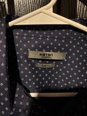 Koton Essential Navy Slim Fit Dress Shirt with Micro Print